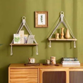 Boho Wall Decor Set of 2 Rustic Wood Floating Storage Shelf Boho wall decor set of 2 rustic wood floating storage shelves for living room, bedroom, bathroom, or kitchen with modern farmhouse style and decorative organization.