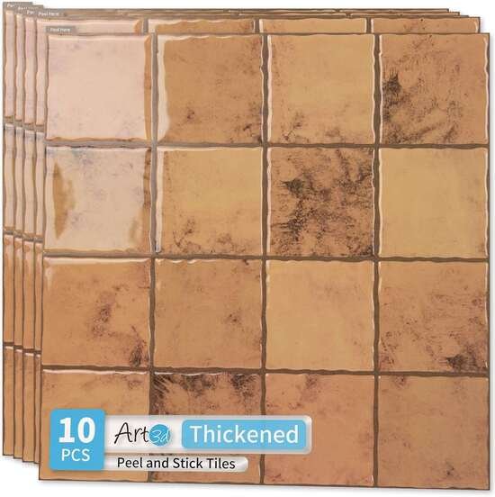 Heavy-Duty Peel and Stick Backsplash, 12x12 Inch Self-Adhesive Wall Tile Stick on Kitchen Countertop, Terracotta decor