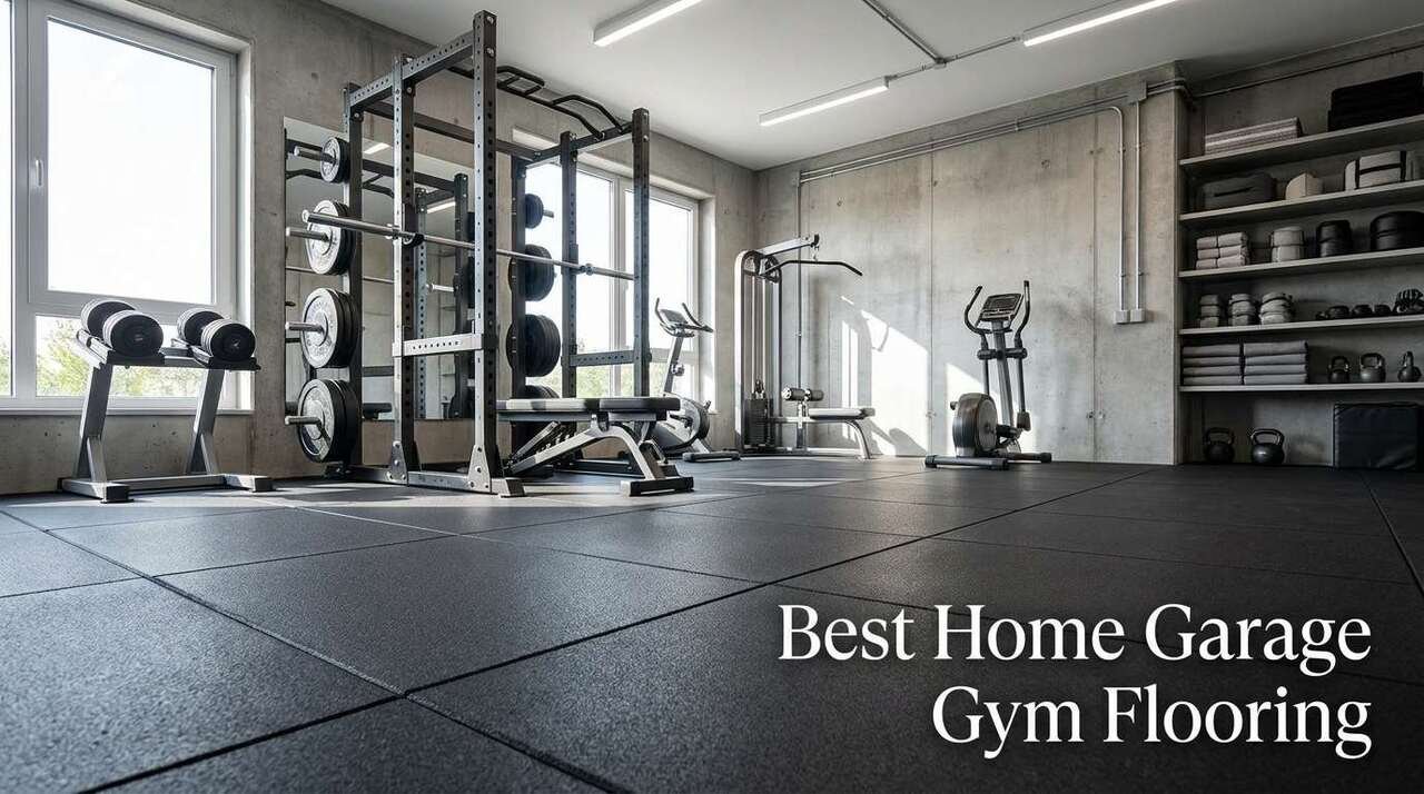 Best home garage gym flooring with durable rubber flooring and workout equipment
