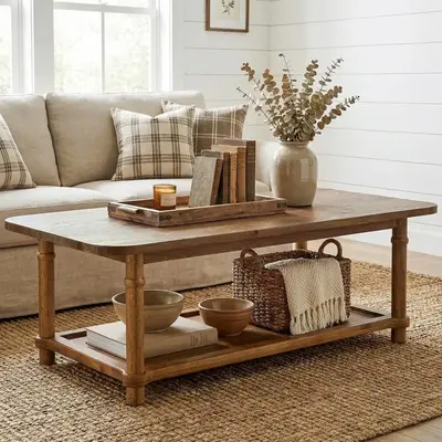 wooden Coffee Table with Shelf Storage 