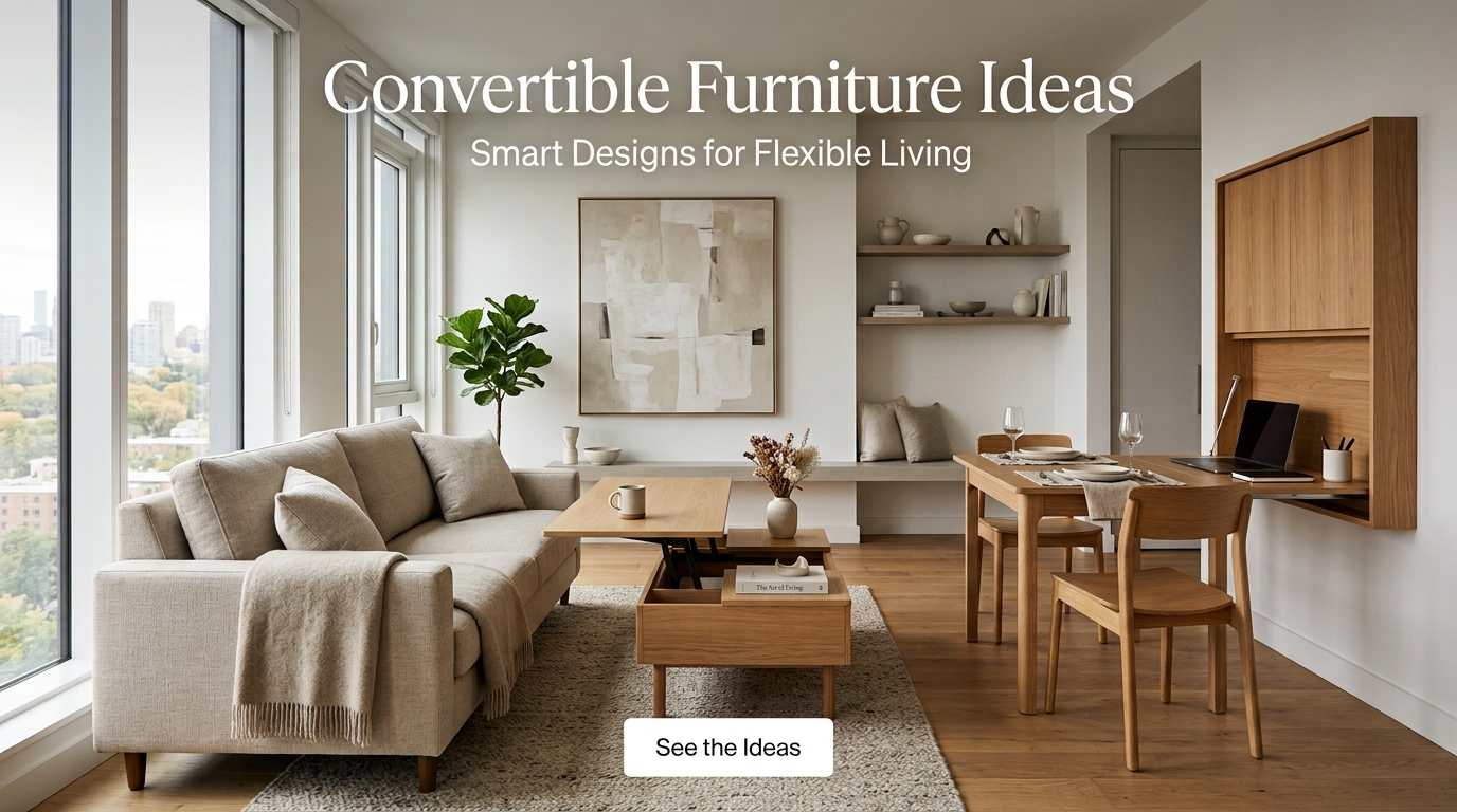 Convertible furniture ideas featuring stylish space-saving furniture in a modern multifunctional living room.