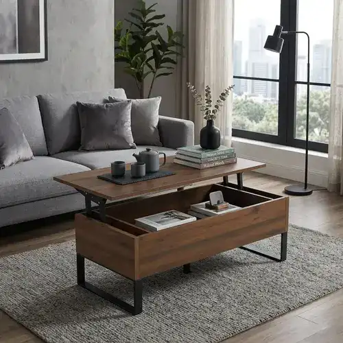 Wooden coffee table with drawers for organized living room storage