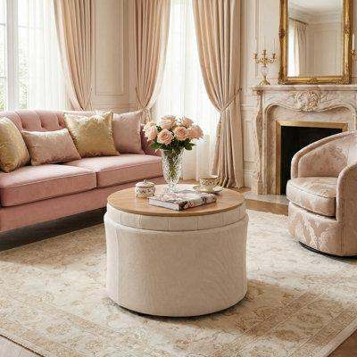 Round Ottoman Coffee Table with Storage
